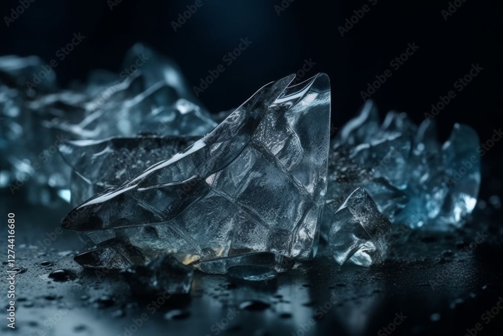 Poster extreme close up of ice shards with cracks and textures in a minimalistic futuristic style