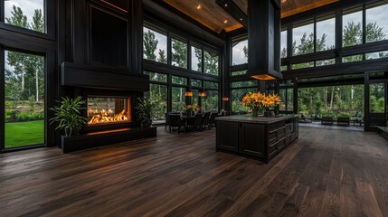 Modern Luxury Home Interior Design With Fireplace And Island