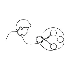 One Line Drawing Person Sharing Network Connection Data Sharing