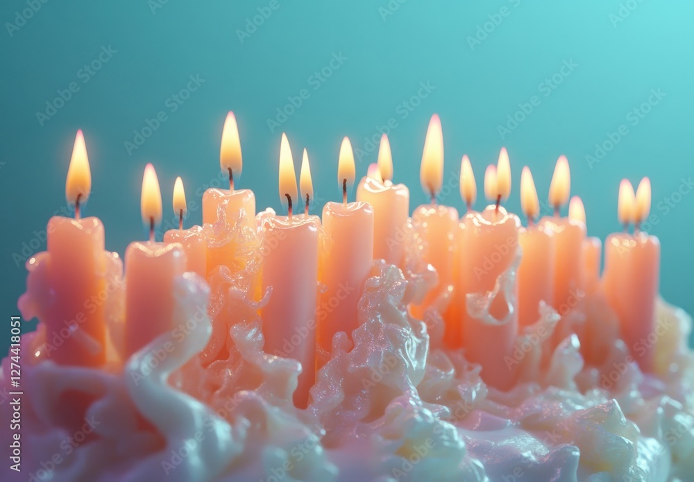 Poster warm and soft glow of multiple pink candles in a delicate wax display with gentle light and tranquil