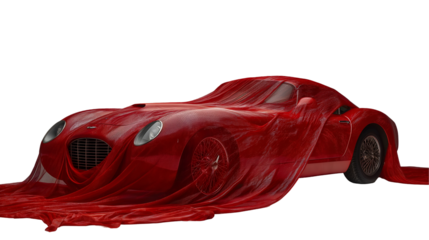 Red Classic Sports Car Elegant Luxury Vehicle, Covered in Silk for Stylish Presentation, isolated on transparent background.