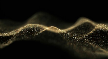 Abstract golden wave pattern created with particles on a black background