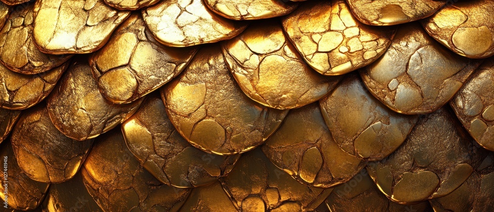 Poster intricate golden scale pattern with rich textures and warm tones creating a luxurious and captivatin