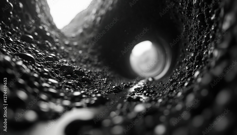 Aufkleber monochrome abstract 3d render black hole, dark tunnel perspective. surface with depth of field, intr
