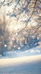 Abstract Winter Design with Snowy  Blurred Background.