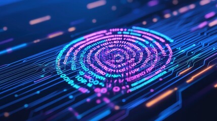 Abstract visualization of a glowing digital footprint made of binary code and data streams, representing online presence and cyber security risks