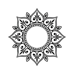 Ornate Circular Mandala Design, Floral, Black, White, Decorative, Elegant, Symmetrical, Pattern, Art