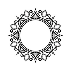 Ornate Circular Frame, Decorative Design Element, Black and White