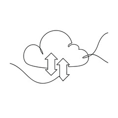Cloud Computing Data Transfer Uploading Downloading Single Line Art