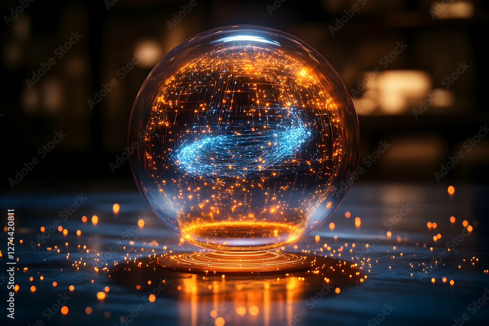 Poster abstract crystal ball with glowing network design. possible use in conceptual or futuristic themes.
