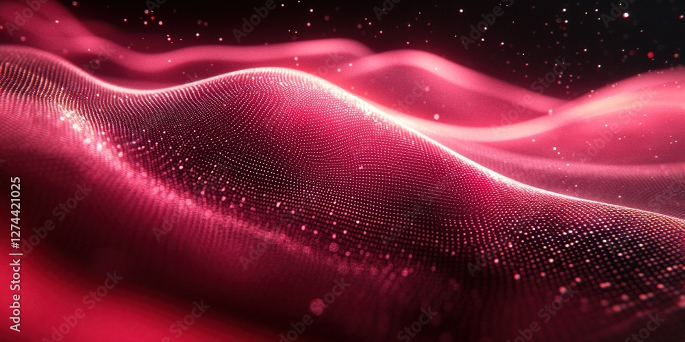 Aufkleber fluid red waves of particles create an abstract digital landscape representing motion and energy