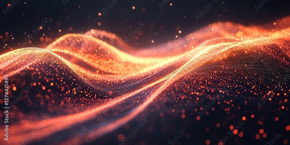 Poster colorful wave patterns with glowing particles create a mesmerizing abstract visual experience at nig