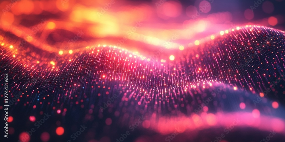Poster colorful abstract wave patterns with glowing particles create a mesmerizing visual experience