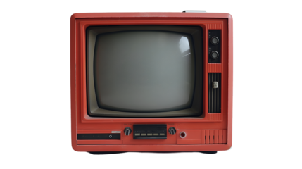 Red Retro TV Set Classic Antique Design, Vintage Media Icon for Home Decor, isolated on transparent background.