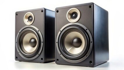 Fototapeta premium Two Black Speakers on White Background