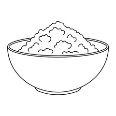 Bowl of rice vector illustration. Outline drawing of cooked rice in a bowl for food, Asian cuisine, and meal design.