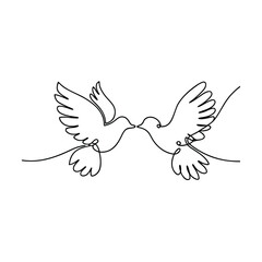 Two Doves Kissing OneLine Drawing, Peace, Love, Unity, Symbol