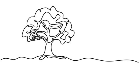 Continuous one line drawing of tree on white background. Vector illustration, continuous one line drawing of nature tree vector illustration, Continuous line drawing of tree on white background.