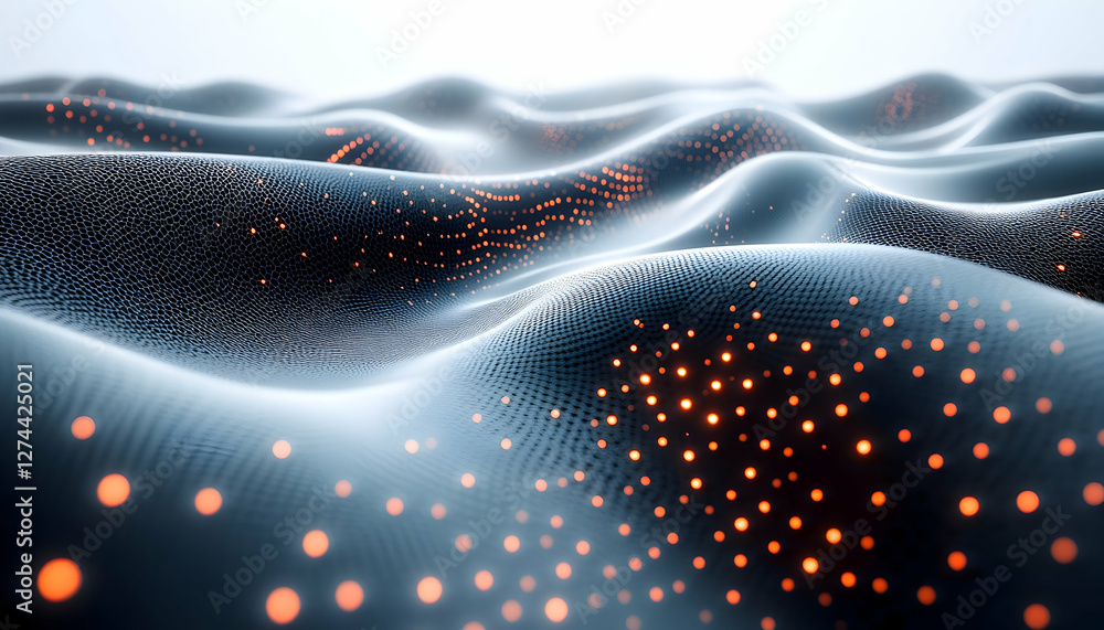 Aufkleber abstract digital landscape of undulating waves with glowing particles. possible use background for t
