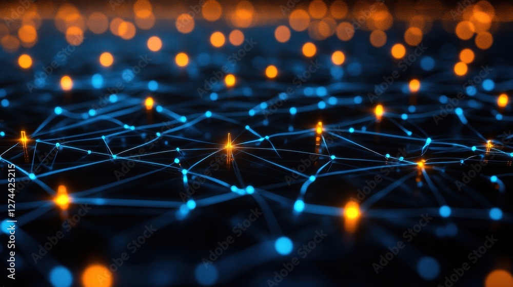 Poster abstract network connection background with glowing nodes and lines representing data flow and conne
