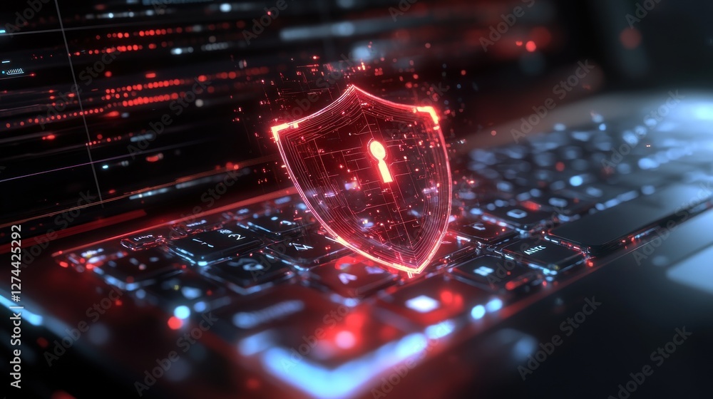 Poster digital shield protecting laptop keyboard data security