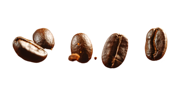 Espresso Coffee Beans Dynamic Splash, Aromatic and Fresh for Energy Themes, isolated on transparent background.