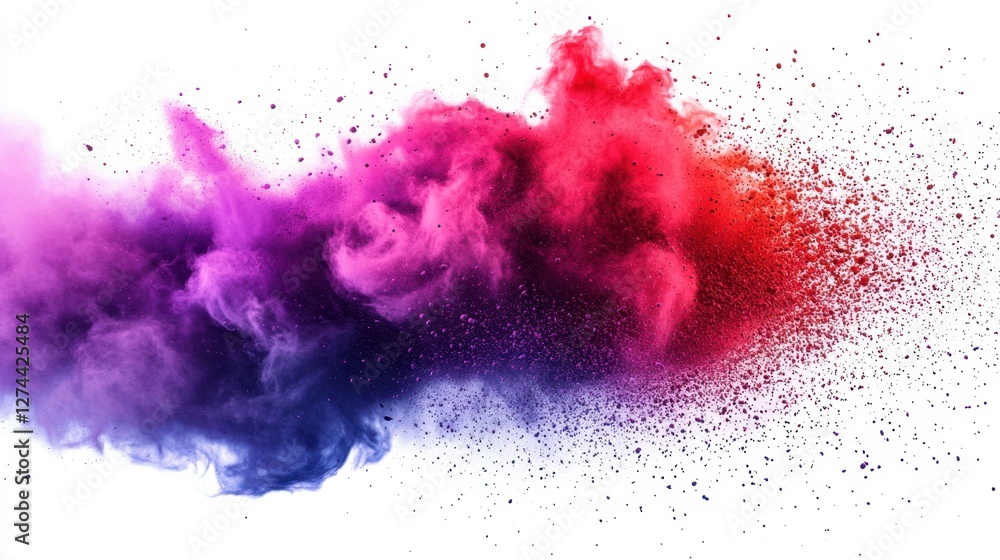 Poster vibrant explosion of colorful powder paint against a clean white backdrop creating a dynamic and ene