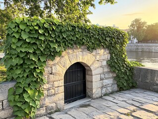 ancient stone bridge with ivy historical architecture