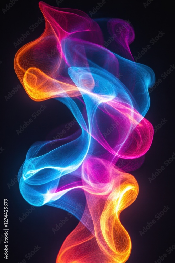 Poster abstract luminous waves with vibrant colors on dark background creating a modern and artistic visual