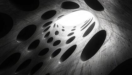 Monochrome high contrast geometric design featuring deep shadows and minimalist high tech aesthetics