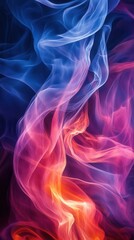 Obraz premium Abstract ethereal smoke curves in vibrant blue pink and orange hues creating a dynamic and flowing background with a dreamy and artistic style
