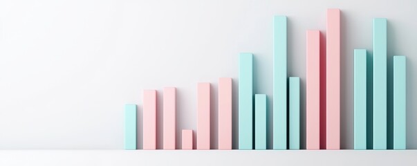 Obraz premium A pastel-colored bar graph showcasing increasing data trends on a minimalist background.