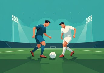 Fototapeta premium Two soccer players facing off on the field, ready for action