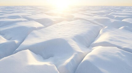 Obraz premium Narrow Cracks Forming in Sea Ice Under Bright Sunlight at Dawn
