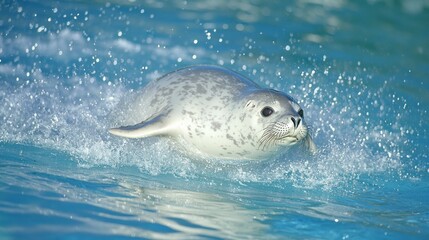 Fototapeta premium Dynamic Action Shot of Crabeater Seal in Vibrant Ocean Water