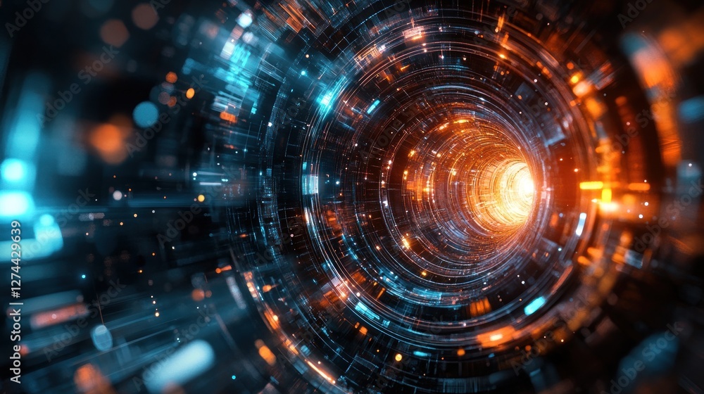 Poster abstract digital tunnel of light and data streams