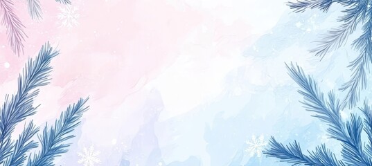 Winter Scene with Snowflakes and Pine Branches.