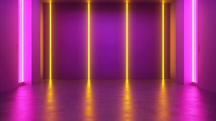 Abstract Room Neon Lights Purple Yellow Illumination
