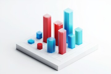 Minimalistic 3d icon of a red and blue graph with frosted glass effect on white background