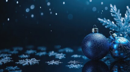 Blue Christmas Background with Snowflakes and Ornaments