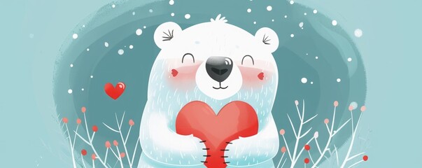 bear with heart in paws illustration.