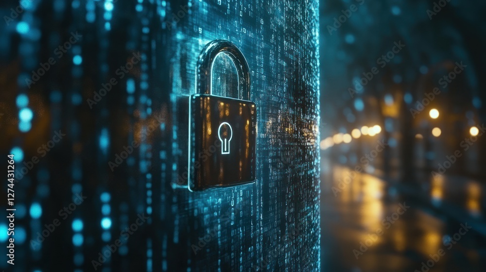 Poster digital lock secured data encryption wall
