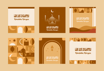 Ramadan Kareem arabic calligraphy Islamic greeting card template with ramadan for wallpaper design. Poster, media banner. A set of vector illustrations.collection vector bohemian style