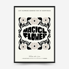 Abstract dark floral posters template. Modern trendy Matisse minimal style. Black and white colors. Hand drawn design for wallpaper, wall decor, print, postcard, cover, template, banner.