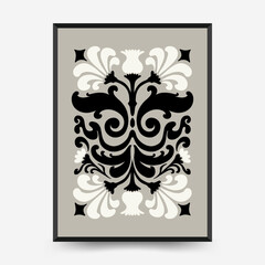 Abstract dark floral posters template. Modern trendy Matisse minimal style. Black and white colors. Hand drawn design for wallpaper, wall decor, print, postcard, cover, template, banner.