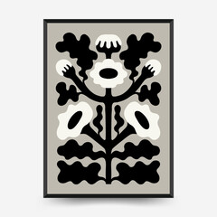 Abstract dark floral posters template. Modern trendy Matisse minimal style. Black and white colors. Hand drawn design for wallpaper, wall decor, print, postcard, cover, template, banner. © KozyPlace