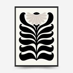 Abstract dark floral posters template. Modern trendy Matisse minimal style. Black and white colors. Hand drawn design for wallpaper, wall decor, print, postcard, cover, template, banner.