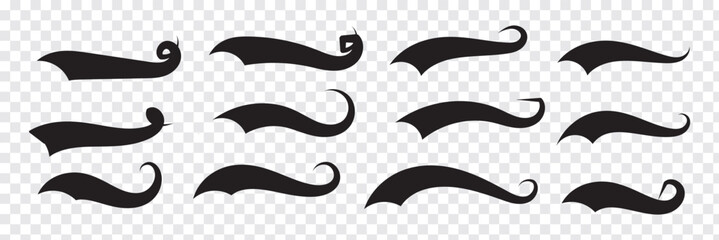 Swoosh and swash tails line and flat collection. Swooshes text tail for baseball design. Sport logo typography elements. Vector illustration.