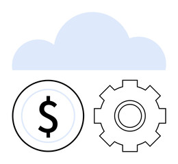 Cloud above a gear and dollar coin highlights innovation in financial systems, automation, and cloud computing. Ideal for fintech, cloud services, tech management, savings, investing, modern