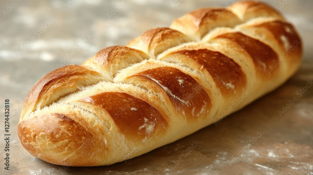 Poster golden loaf freshly baked artisan bread displayed on rustic surface capturing warmth and texture in 